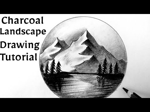 How to draw a simple Mountain scenerylandscape with Charcoal pencil easy tutorial Drawing Lessons