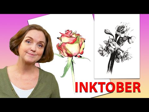 Two ink flowers drawings for Inktober  Stippling and pen and wash