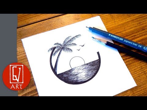 How to draw a sunset  pen and ink drawing  GvinciArt