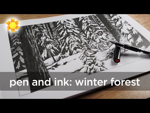 Pen and ink Winter Trees
