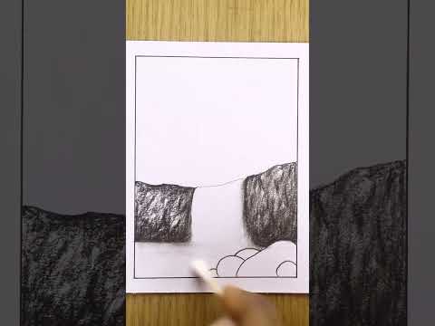  Charcoal pencil sketch  Pencil shading video  Waterfall scenery sketch with pencil