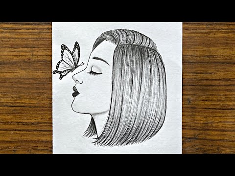 How to draw a girl with butterfly  Pencil Sketch for beginner  Easy drawings for beginners