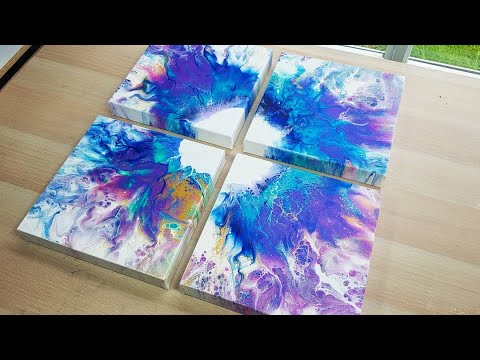 4pc Flower Color Shift Dutch Pour   BREATHTAKING Set in Acrylic Pouring Technique 2019