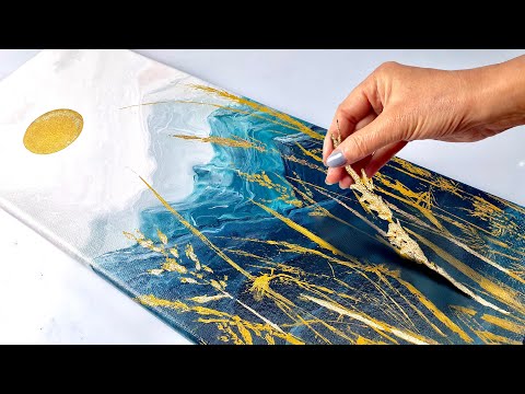 You have to see this SATISFYING Acrylic Pouring Technique GOLD Mountainscape  AB Creative Tutorial