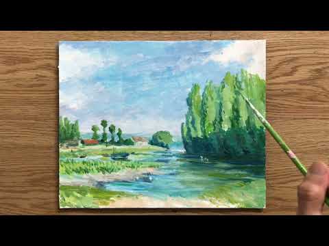How to Paint Like Alfred Sisley   Impressionist Landscape  acrylic painting tutorial