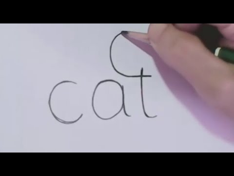  Very Easy How to turn Words Cat Into a Cartoon Cat Wordtoons learning step by step for kid