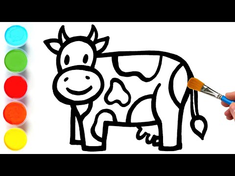 Cow Drawing Painting and Coloring for Kids Toddlers  How to Draw Farm Animals