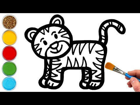 Water Tiger Drawing Painting and Coloring for Kids amp Toddlers  Let39s Draw Paint Animals Together