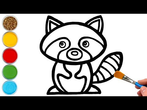 Raccoon Baby Drawing Painting and Coloring for Kids Toddlers  Let39s Draw Animals Together