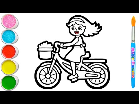 Girl Riding a Bike Drawing Painting Coloring for Kids amp Toddlers  How to Draw Paint 235
