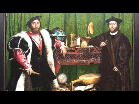 Amazing anamorphic painting titled The Ambassadors 1533 by Hans Holbein the Younger 
