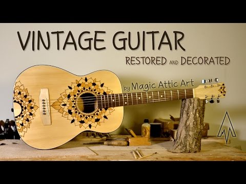 How to restore and decorate acoustic guitar  Guitar decoration timelapse video DIY