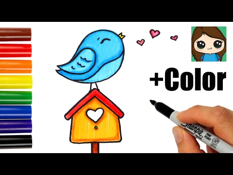 How to Draw  Color a Bird on a Birdhouse Easy