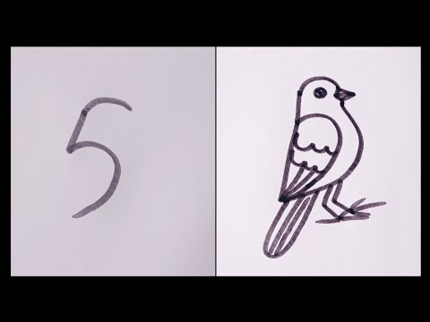 How to draw a sparrow  easy sparrow bird drawing from number 5  sparrow drawing easy way