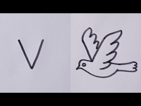 How to draw a Flying bird Dove Easy drawing step by stepFlying bird from letter V