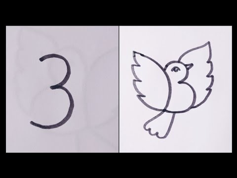 How to draw a flying Birdeasy sparrow flying bird from number 3easy way