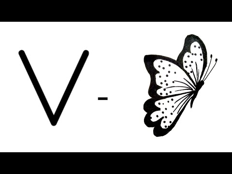 How to draw a Butterfly easy from letter V for kids   butterfly drawing for beginners