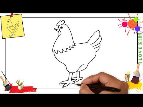 How to draw a chicken hen EASY step by step for kids beginners children