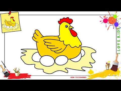 How to draw a chicken hen and egg EASY step by step for kids beginners