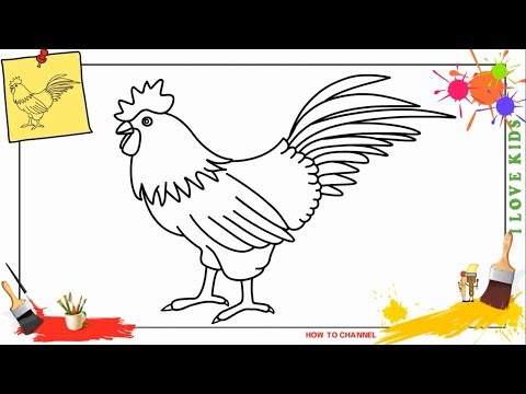 How to draw a chicken rooster cock EASY step by step for kids beginners