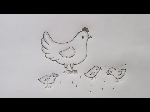 how to draw a hen with chick easy way to draw hen and chick step by step