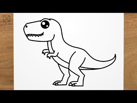 How to draw a CUTE TREX step by step EASY TRex Dinosaur  Tyrannosaurus Rex