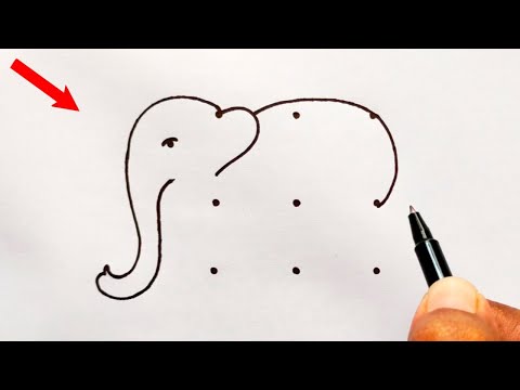 How to draw a cute Elephant from 9 dots  How to draw Elephant  Elephant drawing