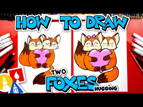 How To Draw Two Foxes Hugging A Heart  Together Time