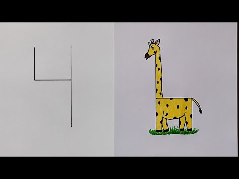 How to turn number 4 into giraffe  cartoon giraffe drawing