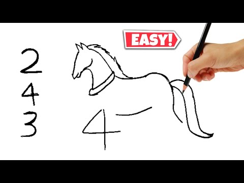 Horse Drawing from 243 Number  Easy Horse Drawing  Number Turns into Drawing