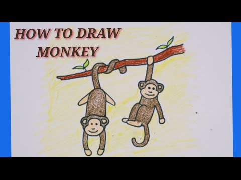How to Draw Monkey Beginners  Easy Monkey Drawing for Kids  Hanging Monkey Drawing