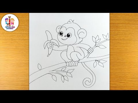 Cute monkey on a tree drawing