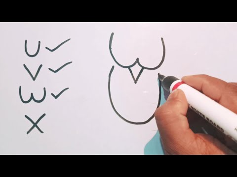 How To Draw An Owl Easy And Cute  How To Draw An Owl After Writing Letters u v w x  Bird Drawing