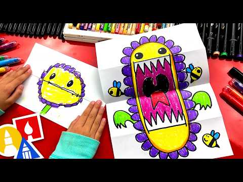 How To Draw A Funny Flower Monster  Folding Surprise