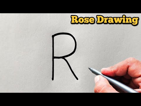 How to draw Rose from letter R  Easy Rose drawing for beginners    