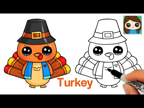 How to Draw a Cartoon Turkey  Thanksgiving Cute Art
