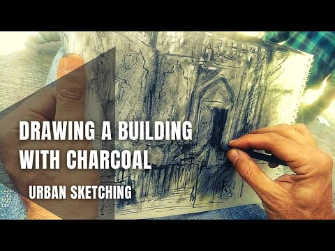 Drawing a building with charcoal  Urban sketching demo