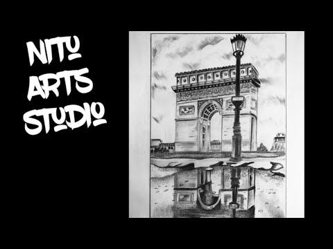 How to draw historical building step by step pencil  sketch  Easy charcoal drawing  reflection