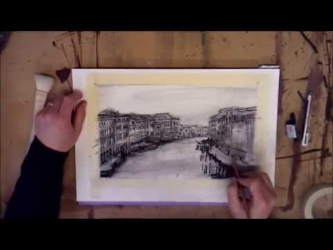 Venice Canal Buildings Charcoal Drawing by Peter Taylor Ward