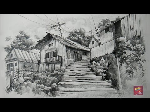 How To Draw and Shade Old Wooden Houses With Pencil