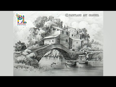 How to Draw Bridge and Houses In A Scenery  Easy Pencil Art Tutorial