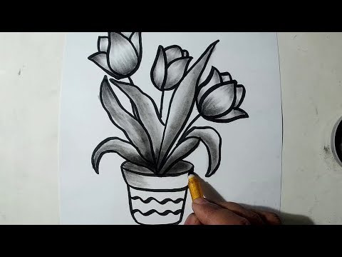 How to Draw A Flower Pot  Charcoal Drawing and Shading