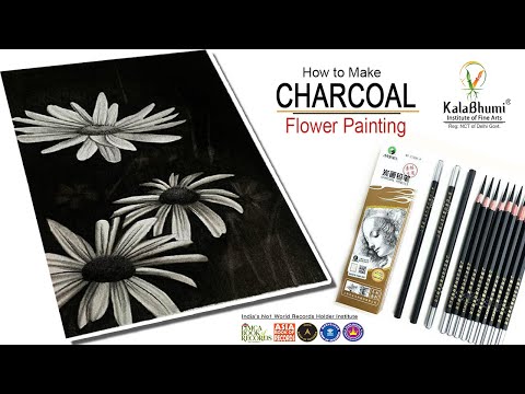 How to draw flowers  drawing with charcoal pencils step by step for beginners Kalabhumi Arts