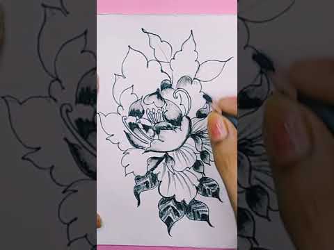 How to draw easily tatoo design flower shorts viral   using charcoal pencil blanderpen