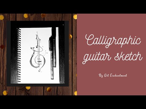 Easy calligraphic guitar sketch  without Calligraphy brushink  for beginners
