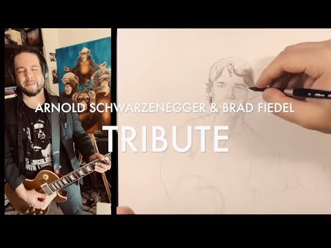 The Terminator Theme Guitar Cover and Arnold Schwarzenegger Ink Drawing on Panel Timelapse