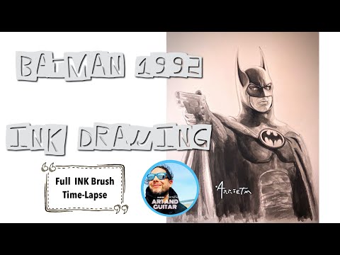 BATMAN RETURNS Original INK DRAWING OVER PENCIL TIME LAPSE Full INK BRUSH Process