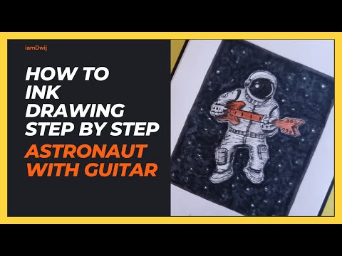 Pen and Ink Astronaut with Guitar Drawing Step by Step  How to Ink Drawing Inktober 