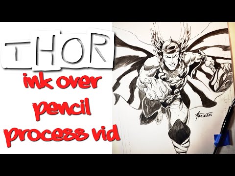 THOR  Ink over Pencil Original Sketch Drawing Process