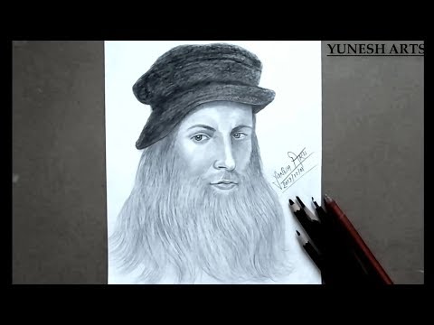 Freehand Portrait Sketch of Leonardo Da Vinci   How to draw Leonardo Da Vinci